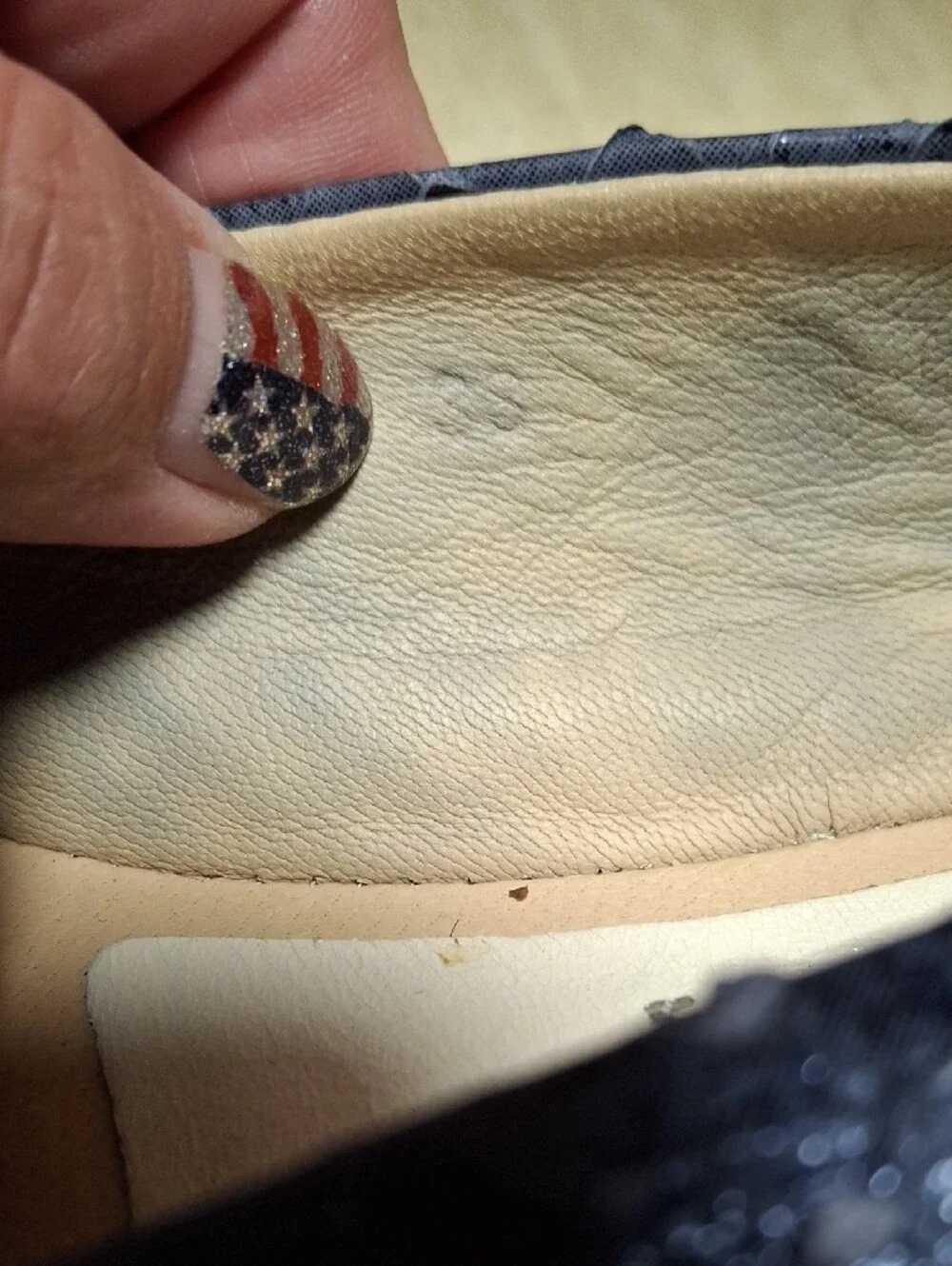 Ron White Navy Snake-Embossed Slip-On Flats with Cream Sole Size 38
